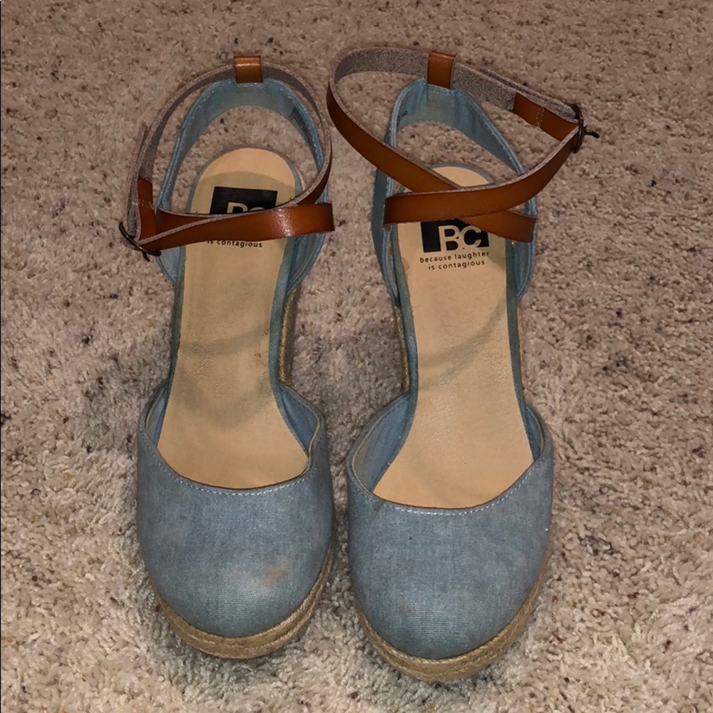 Blue and tan wedges